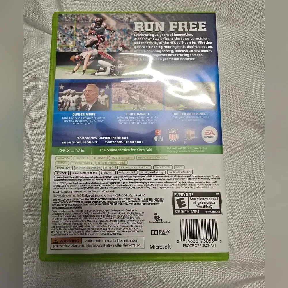 XBox 360 Madden 25 NFL EA Sports Video Game Stay At Home Entertainment Everyone